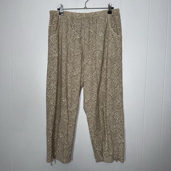 Fresh Produce Women’s Pull On Floral Cotton Pants Beige Size XL No Drawstring - Picture 1 of 5